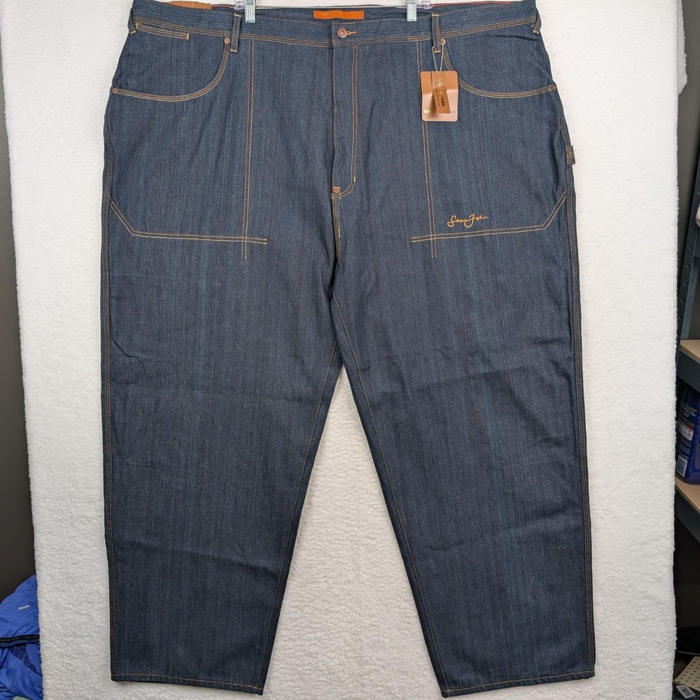 NWT VTG Sean John Denim Jeans Mens 56B Raw Indigo Hammer Loop Baggy Wide Leg